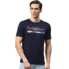 Men Navy Blue & White Brand Logo Printed T-shirt