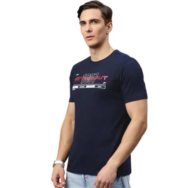 Men Navy Blue & White Brand Logo Printed T-shirt